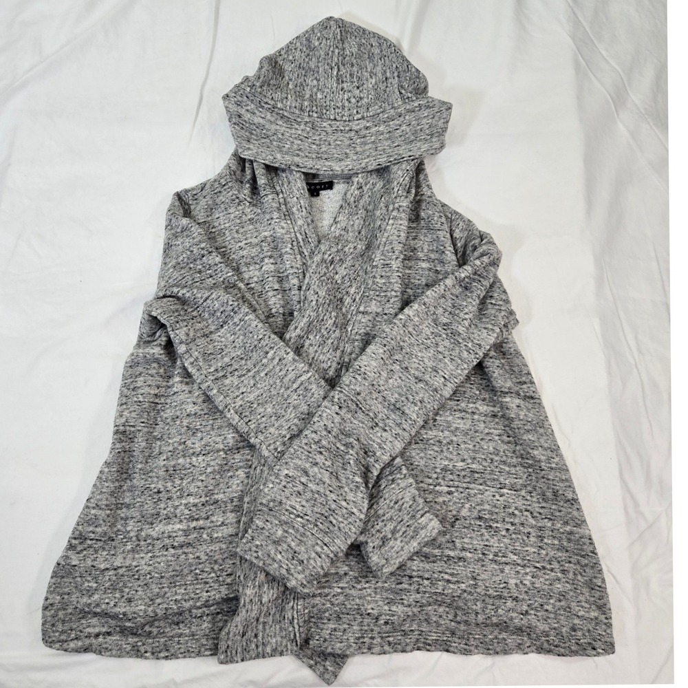 Theory Womens S Gray Shirfa Surfside Cotton Open Front Hooded Cardigan Sweater - Picture 9 of 10